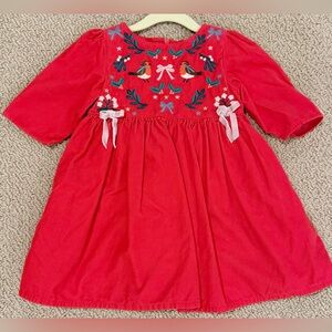 2-3Y - Mini Boden corduroy velvet dress w/ christmas embroidery